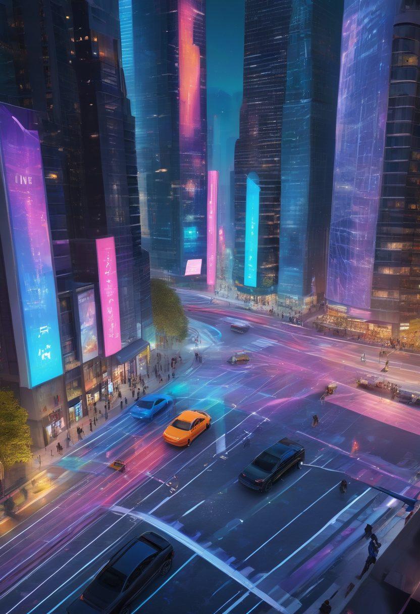 A vibrant, futuristic cityscape showcasing a three-dimensional parking simulation, with colorful holographic parking guides and vehicles maneuvering through floating parking spaces amidst tall skyscrapers. Include animated arrows and checkpoints guiding the cars, and a user interface overlay displaying parking tips and techniques. The scene should be highly detailed and engaging, emphasizing ease and mastery in navigating obstacles. super-realistic. vibrant colors. 3D.